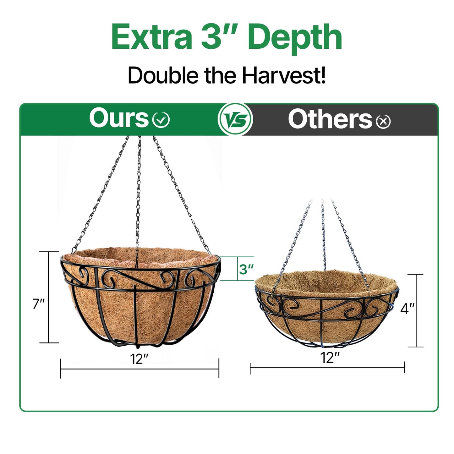 AMAGABELI GARDEN & HOME 4 Pack 12 Inch Metal Plant Hanging Baskets Planter Flower Pots Outdoor Indoor Wire Hanging Basket for Vegetable with Coco Fiber Liners for Garden Home Porch Decor