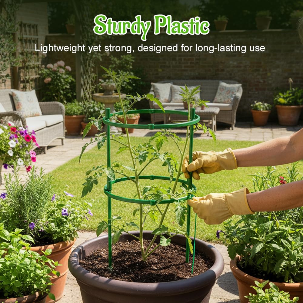 Plant Support Pile, 2026 Upgrade Plant Stakes, Durable Plant Trellis, Adjustable Garden Trellis for Outdoor Gardening, Stackable Plant Cage for Home Gardeners (12)