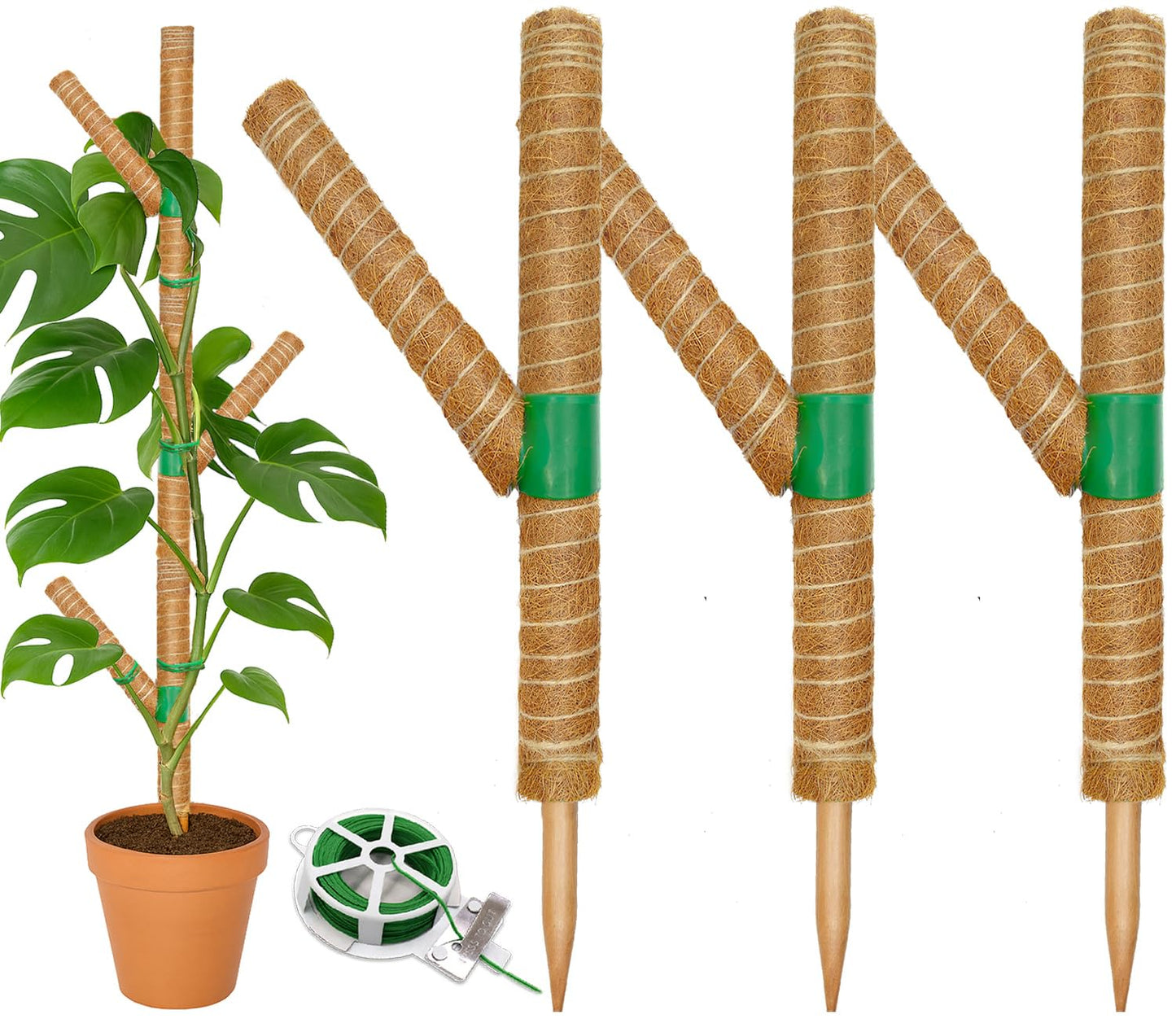 Moss Pole for Monstera Plant Support, 3 Pack 15.7'' Stackable Moss Poles for Climbing Plants, Indoor Garden Coco Coir Poles for Monstera Deliciosa, Pothos, Philodendron (15.7In x 3Pack)