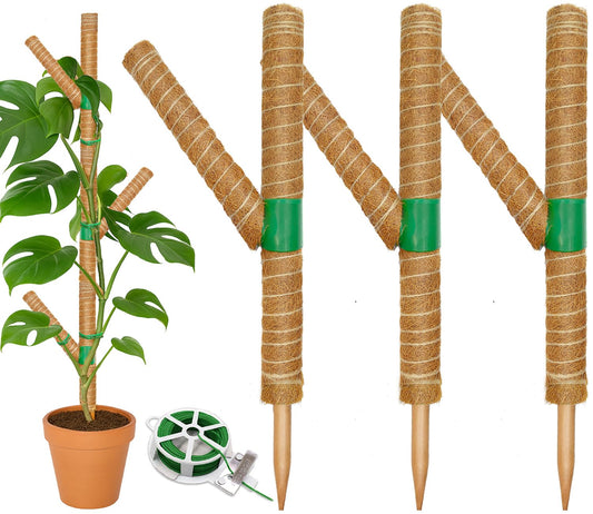 Moss Pole for Monstera Plant Support, 3 Pack 15.7'' Stackable Moss Poles for Climbing Plants, Indoor Garden Coco Coir Poles for Monstera Deliciosa, Pothos, Philodendron (15.7In x 3Pack)