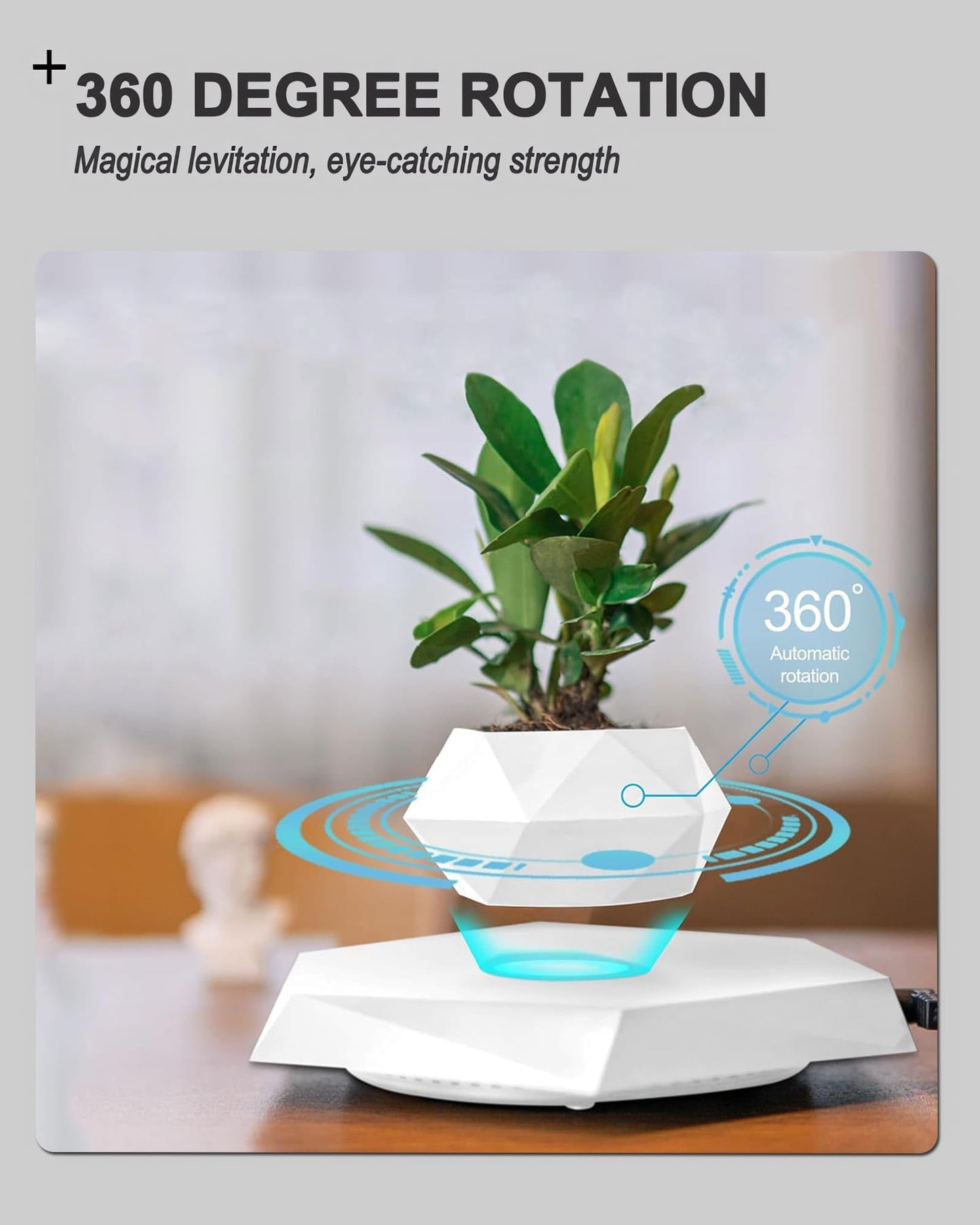 Levitating Plant Pot, Floating Plant Pot for Air Bonsai Planter, Magnetic Levitating Flower Pot Planter for Office Home Decoration, Ideal Home Gift for Halloween Thanksgiving Christmas (White)