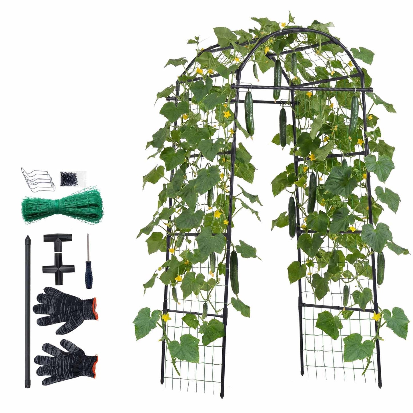 VEVOR Cucumber Trellis, 81 inch Tall Garden Arch Trellis, U-Shape Garden Trellises for Raised Bed, Metal Arch Outdoor Climbing Plants Support for Vine, Peas, Beans, Zucchini, Tomato, Squash, Flowers