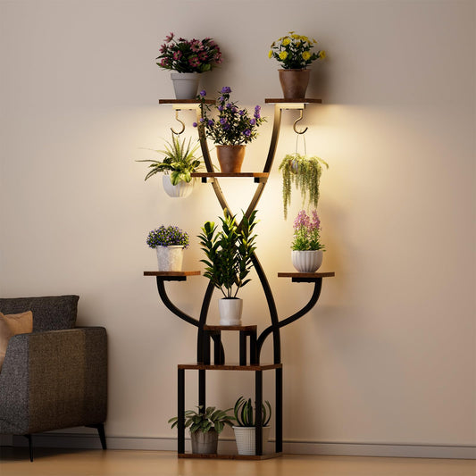 XYADX Plant Stand Indoor with Grow Lights - 8 Tier Metal Shelf for Multiple Plants, 64" Corner Stand for Indoor Plants, X-Shaped Plant Rack for Home, Living Room, Office, Patio