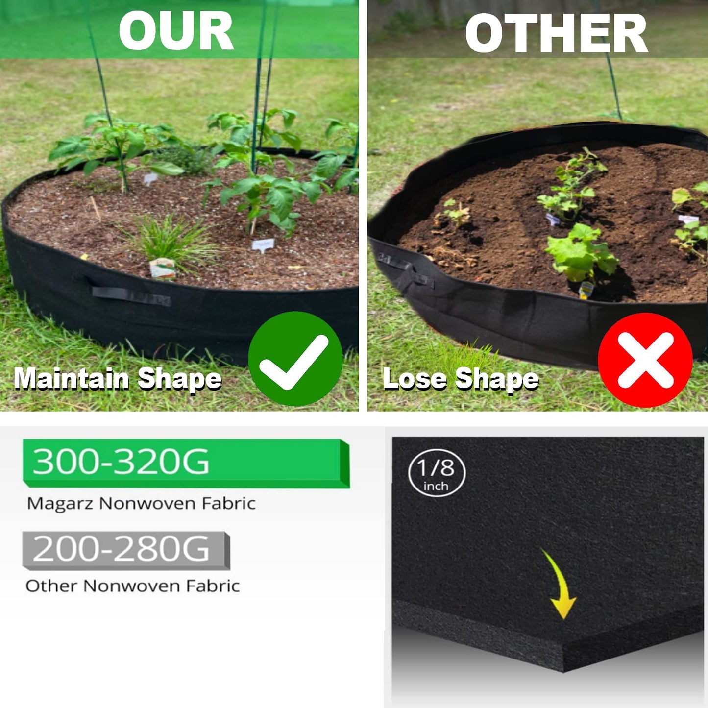 ZtohPyo 2-Pack 50 Gallon Plant Grow Bags, Large Fabric Raised Garden Bed with Handles,Durable Garden Beds Planters Aeration Gardening Container to Grow Vegetables for Outdoor Plants