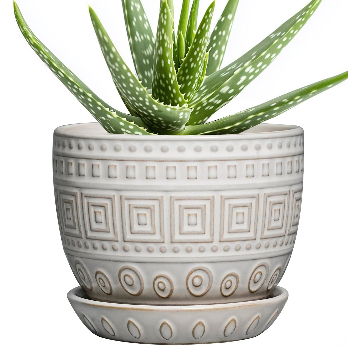 G EPGardening Ceramic Pots for Plants - 5 Inch Plant Pot Indoor with Drainage Hole and Saucer, Outdoor Flower Pot, Decorative Round Planter for Succulent Orchid Snake Plants, White