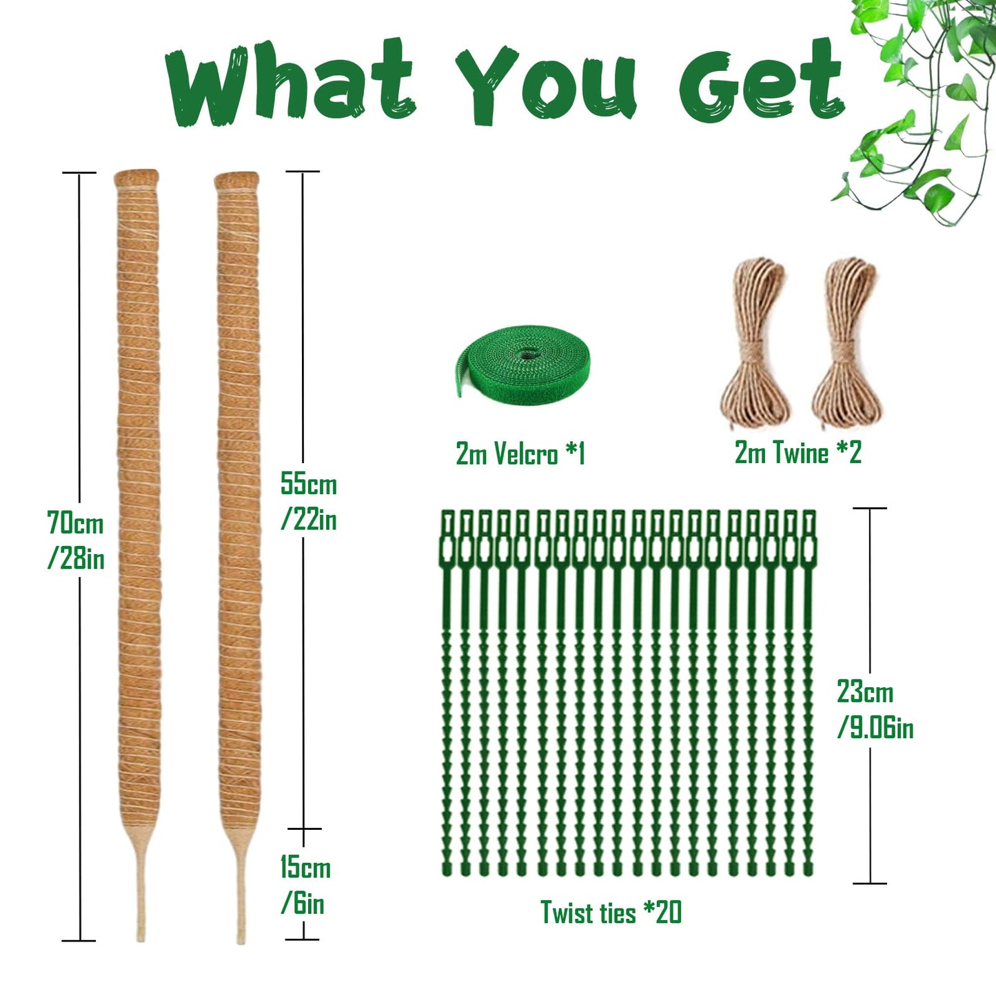 2 Pack 27.56 Inch Bendable Moss Pole for Monstera,70cm Monstera Plant Support Stakes Moss Sticks for Climbing Indoor Plants Pothos Philodendron,Coir/Coco Plant Trellis for Potted Climbers Houseplants
