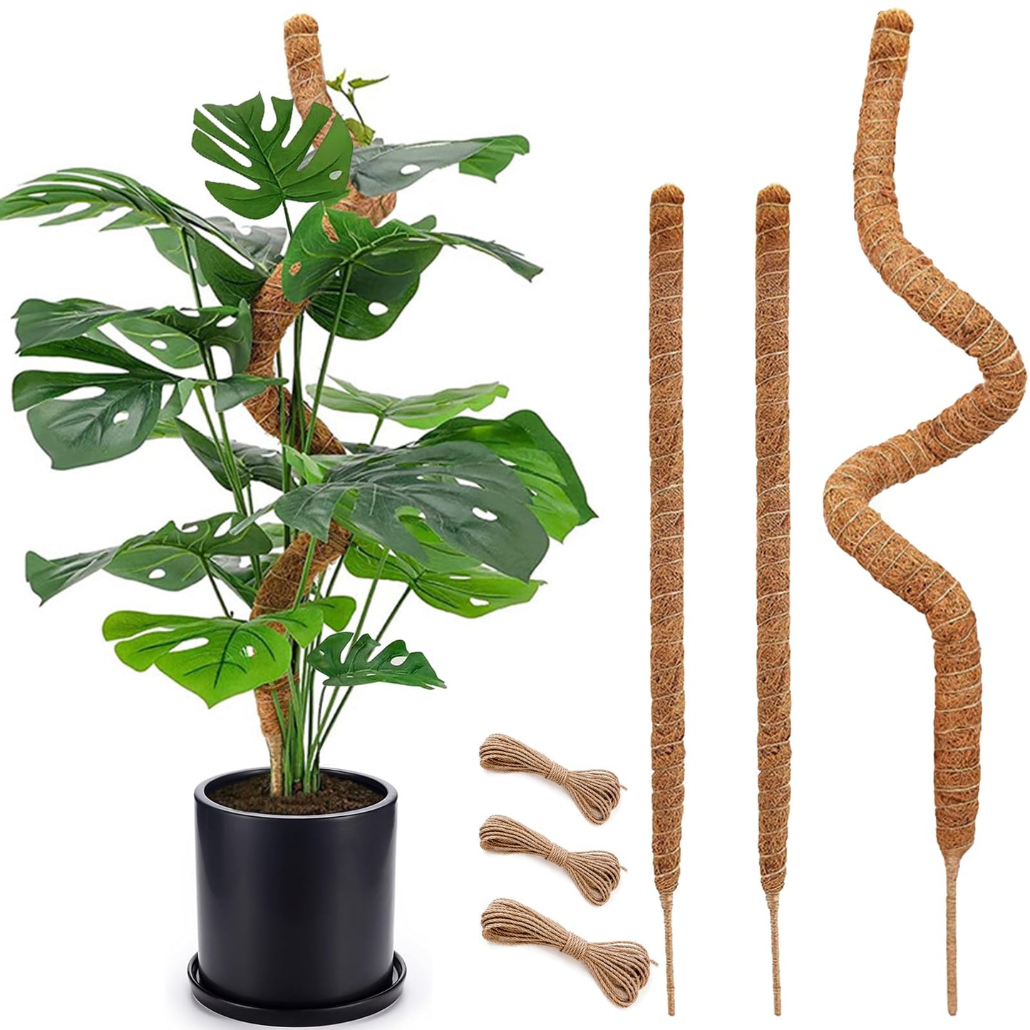 Moss Pole Set, Bendable Moss Pole for Plants Monstera, Tall Moss Poles for Climbing Plants Indoor, Large Handmade Coco Coir Plant Pole Sticks Support Stakes for Potted Plants, Pothos