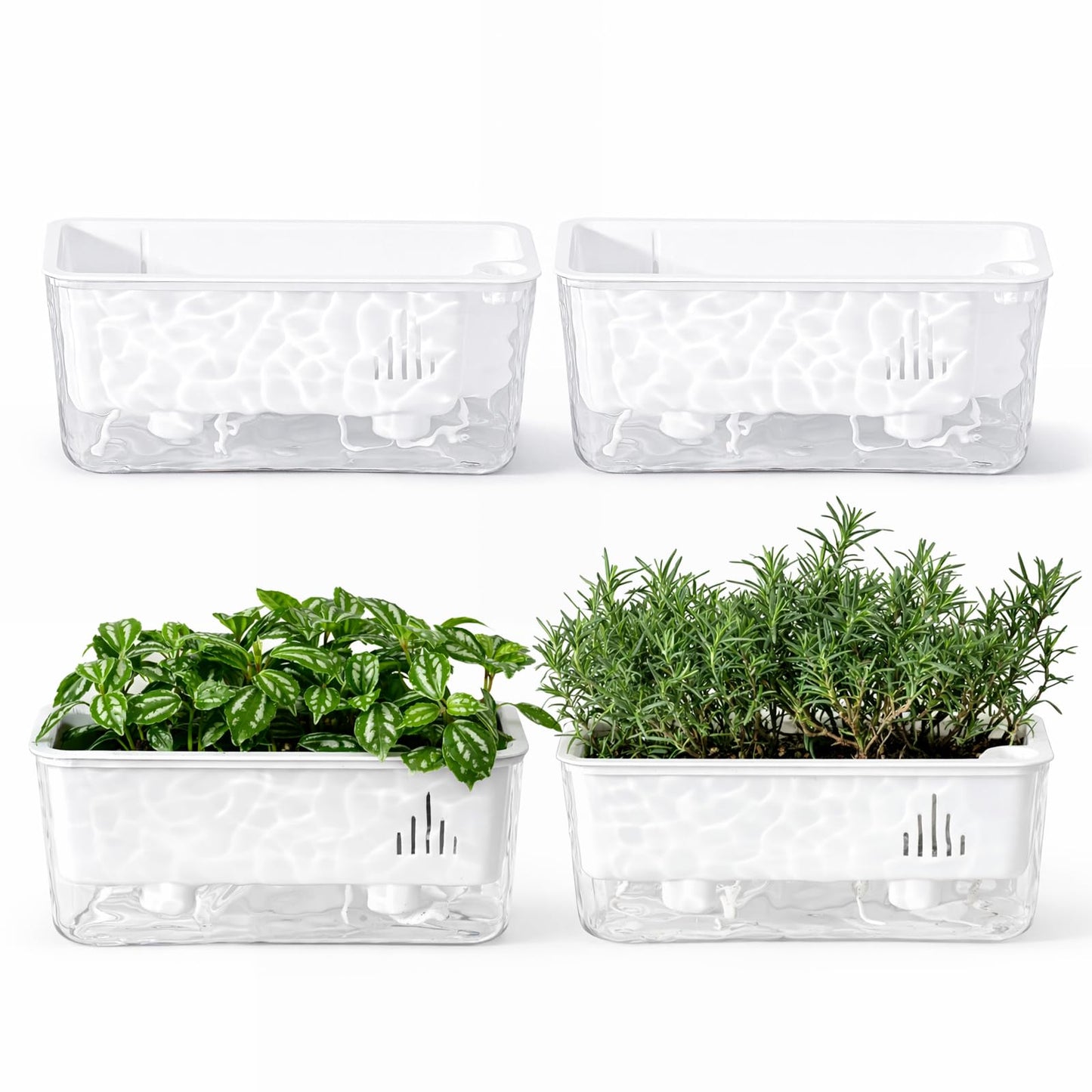 Self Watering Pots for Indoor Plans, 4 Packs Window Boxes Planters Rectangle Self Watering Planter 11 in Rectangular Clear Plant Pots Long Herb Windowsill Planter Flower Box Succulent Planters