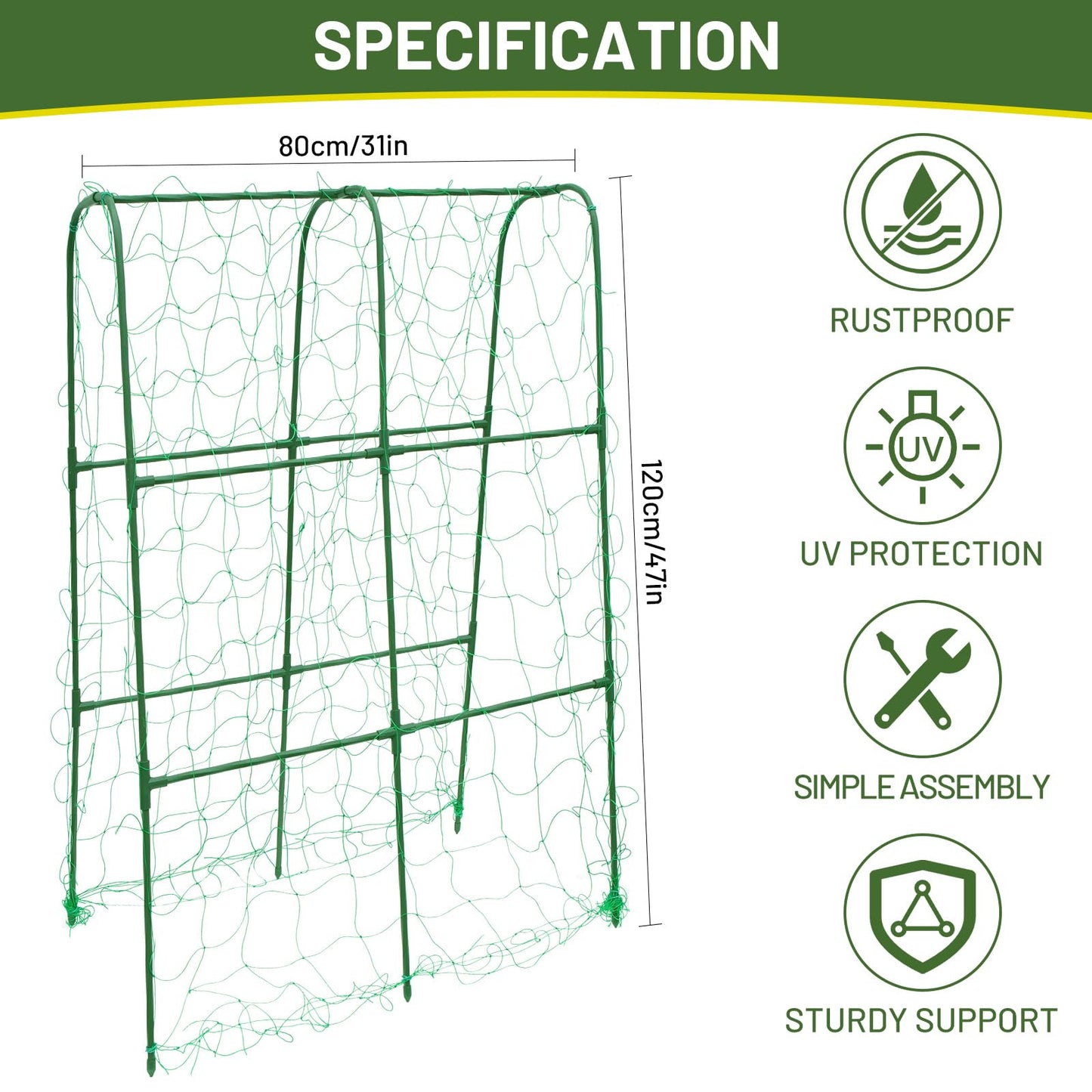 PHENEAHILL Compact U-Shaped Plant Trellis for Peas, Beans & Light Climbing Plants - Rust-Resistant, Foldable Design, Lightweight Steel, Ideal for Raised Beds & Patio Gardens(31" W x 47" H)