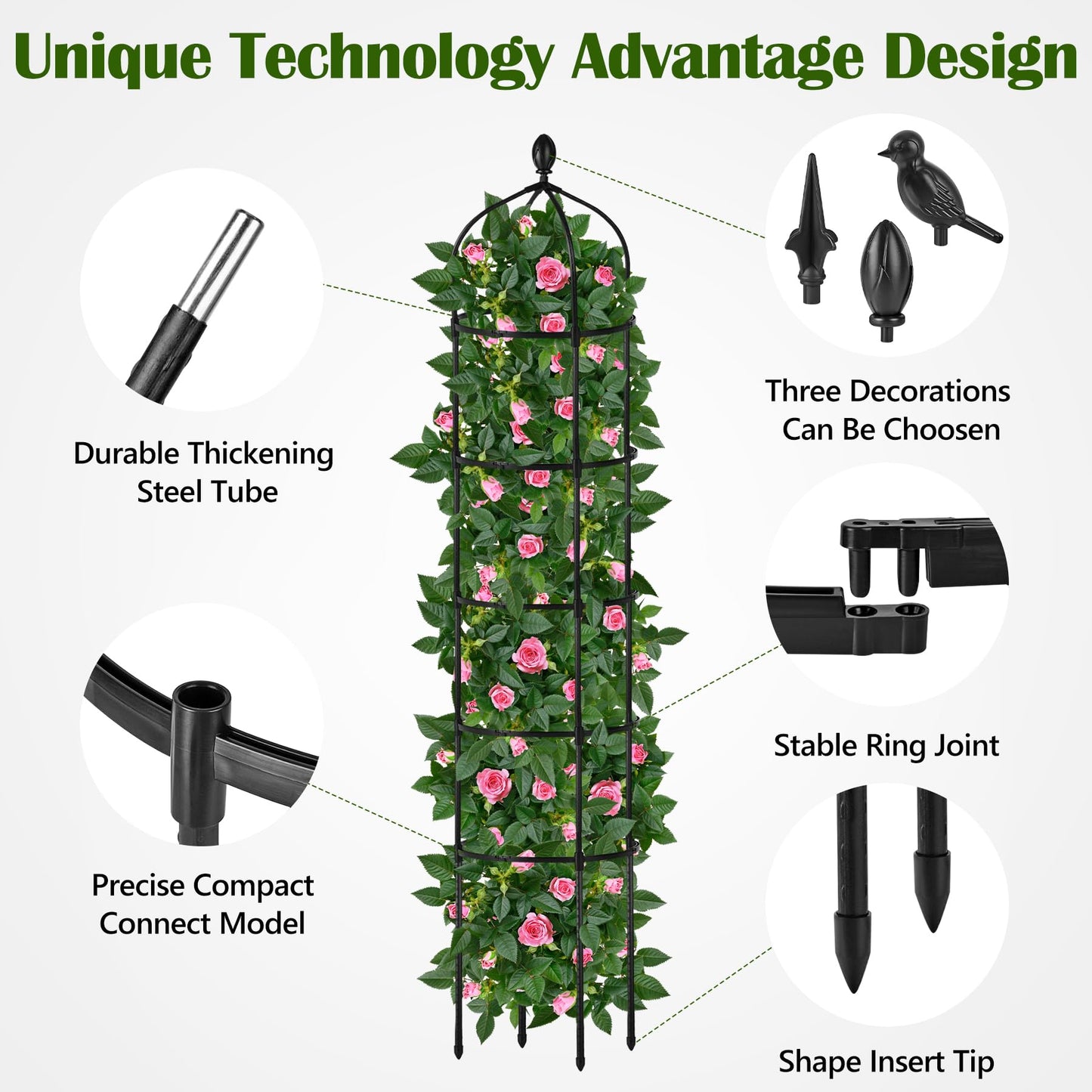 Garden Obelisk Trellis for Climbing Plants Outdoor 6.7 Ft Rose Bush Round Trellis for Pots Rustproof Metal Pipe with Plastic Coated Plant Flower Trellises for Clematis Vine Jasmine Support