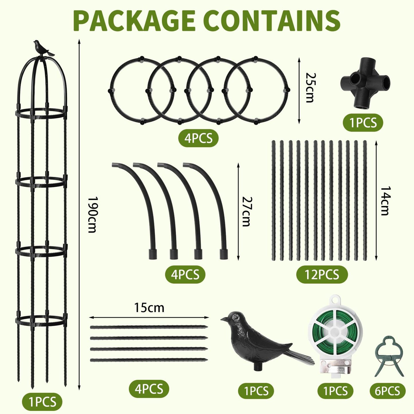 SDLDEER 1 Pcs 6.2FT Garden Obelisk Trellis for Climbing Plants Outdoor, Rustproof Metal Plant Flower Trellises,Garden Obelisk Trellis for Indoor Outdoor Flowers Vegetable Fruits Vines Support