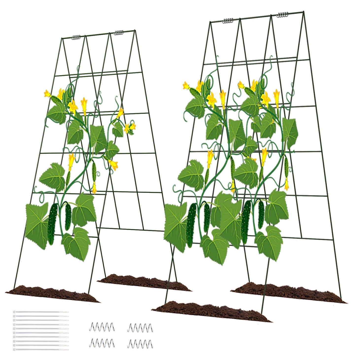DOEWORKS Cucumber Trellis, 48" High Foldable A Frame Garden Trellis, 2 Pack, Plant Support for Climbing Cucumber, Beans, Tomatoes, Flowers, Green