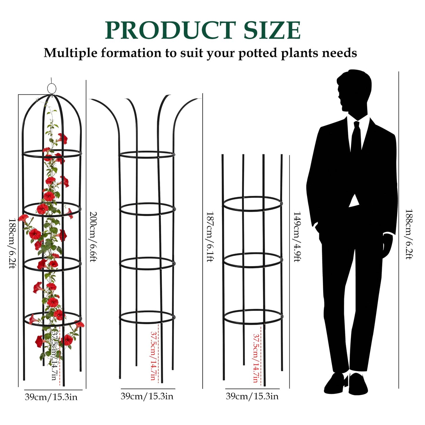 Wellsign 100% Metal Obelisk Trellis for Climbing Plants Outdoor Garden Tower Trellis 6.6ft, Plant Support with Garden Twist Tie for Tomato Cucumber Ivy Vines Rose Potted Plant Trellis Indoor 2 Pack
