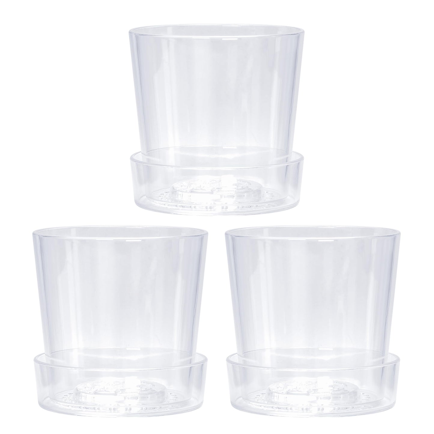 Phoenix Vine 6.5 Inch Clear Acrylic Planter Pot with Tray, Orchid Pot with Drainage Holes, Deep Saucer for Bottom Watering, Transparent Containers for Indoor Plants, Herbs, Set of 3, 91-A-F-3