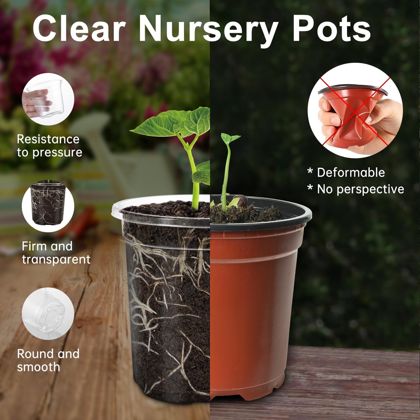 WandaQueen 30 Packs 6.5/5/4 Inch Reinforced Clear Nursery Pots for Plants with Drainage Hole, Variety Pack High Transparency Plastic Seedling Plant Pot with 20 Labels