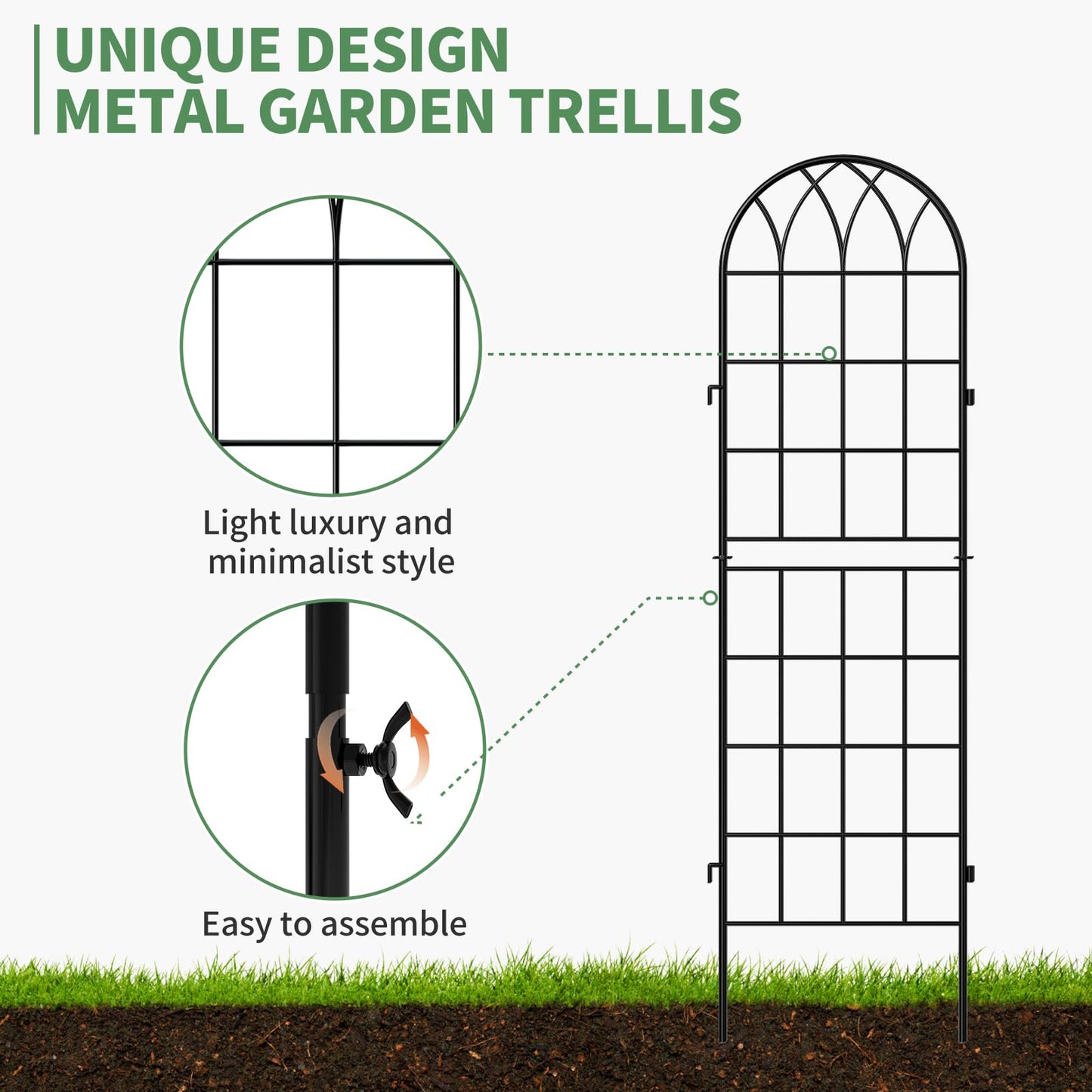 SUNYRISY 4Pack Metal Garden Trellis for Climbing Plants Outdoor, 59x16in Metal Plant Support for Flowers Tomato Cucumber Rose Vegetable Garden Courtyards Lawns Decoration, Black
