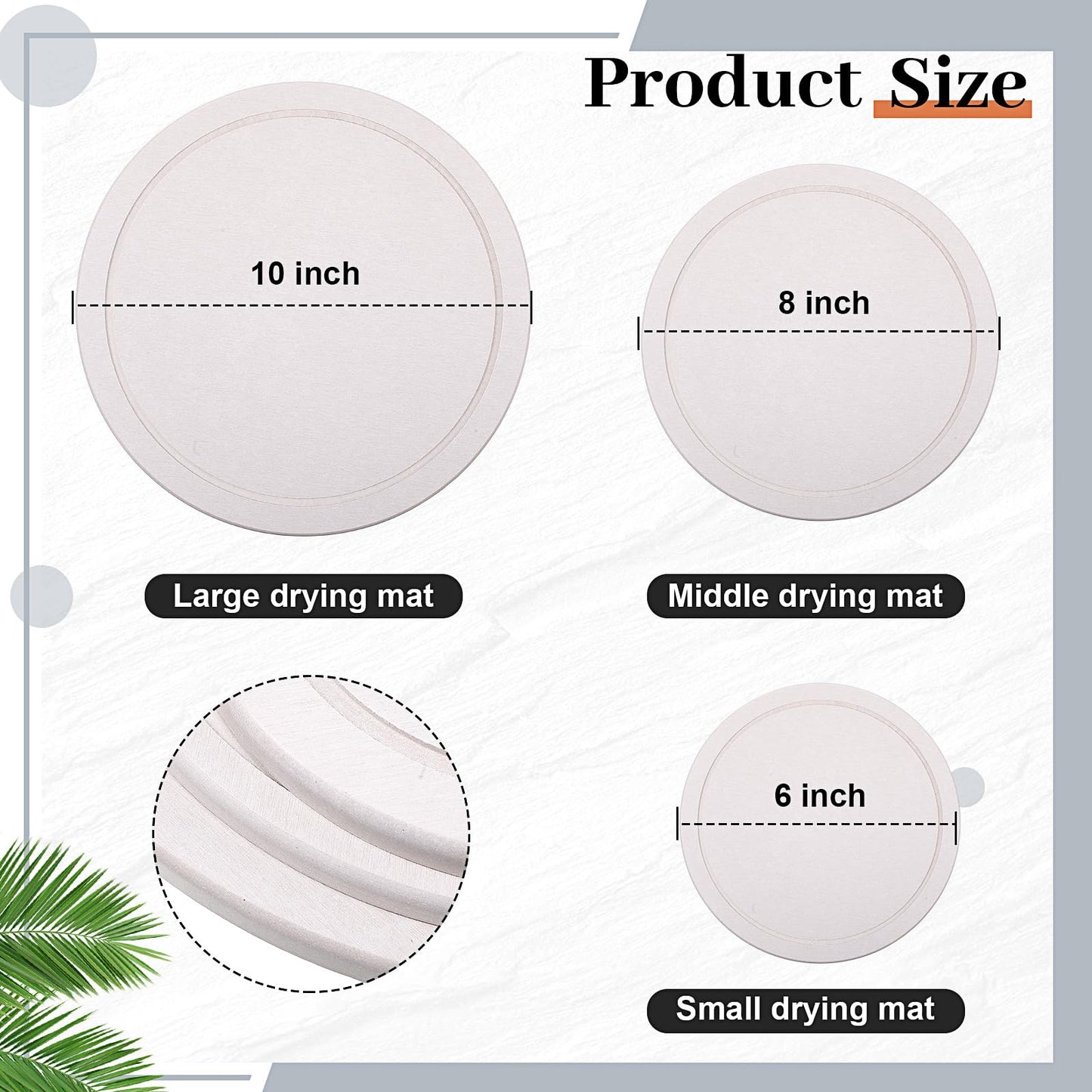 Drydiet 3 Pack Diatomaceous Earth Plant Saucer Set 6/8/10 Inch Quick Dry Absorbent Plants Tray Absorbing Plant Tray for Gardening Indoor Outdoor Plants(Gray White)