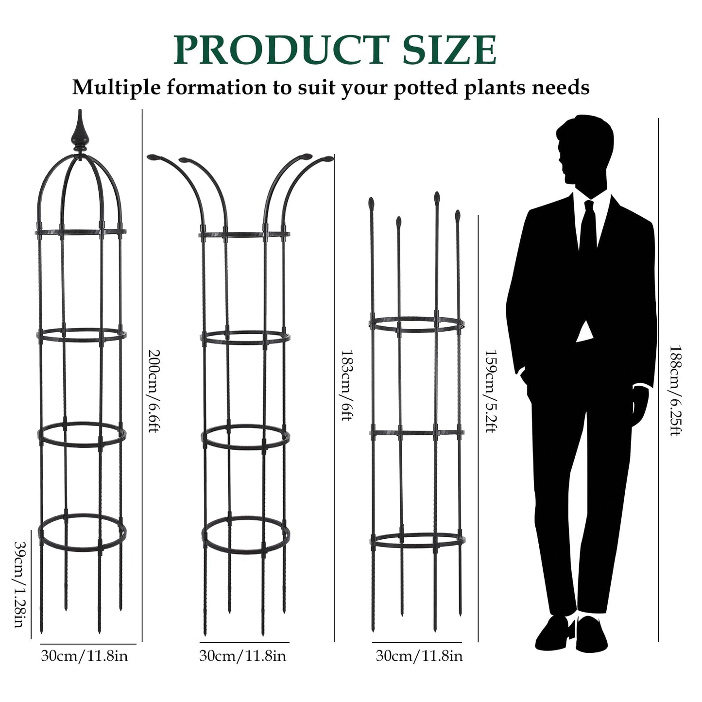 WellSign Garden Obelisk Trellis for Climbing Plants Outdoor, 6.6ft Tall Rustproof Coated Metal Plant Support with Garden Twist Tie for Tomato Cucumber Ivy Vines Rose Potted Plant Trellis 1 Pack