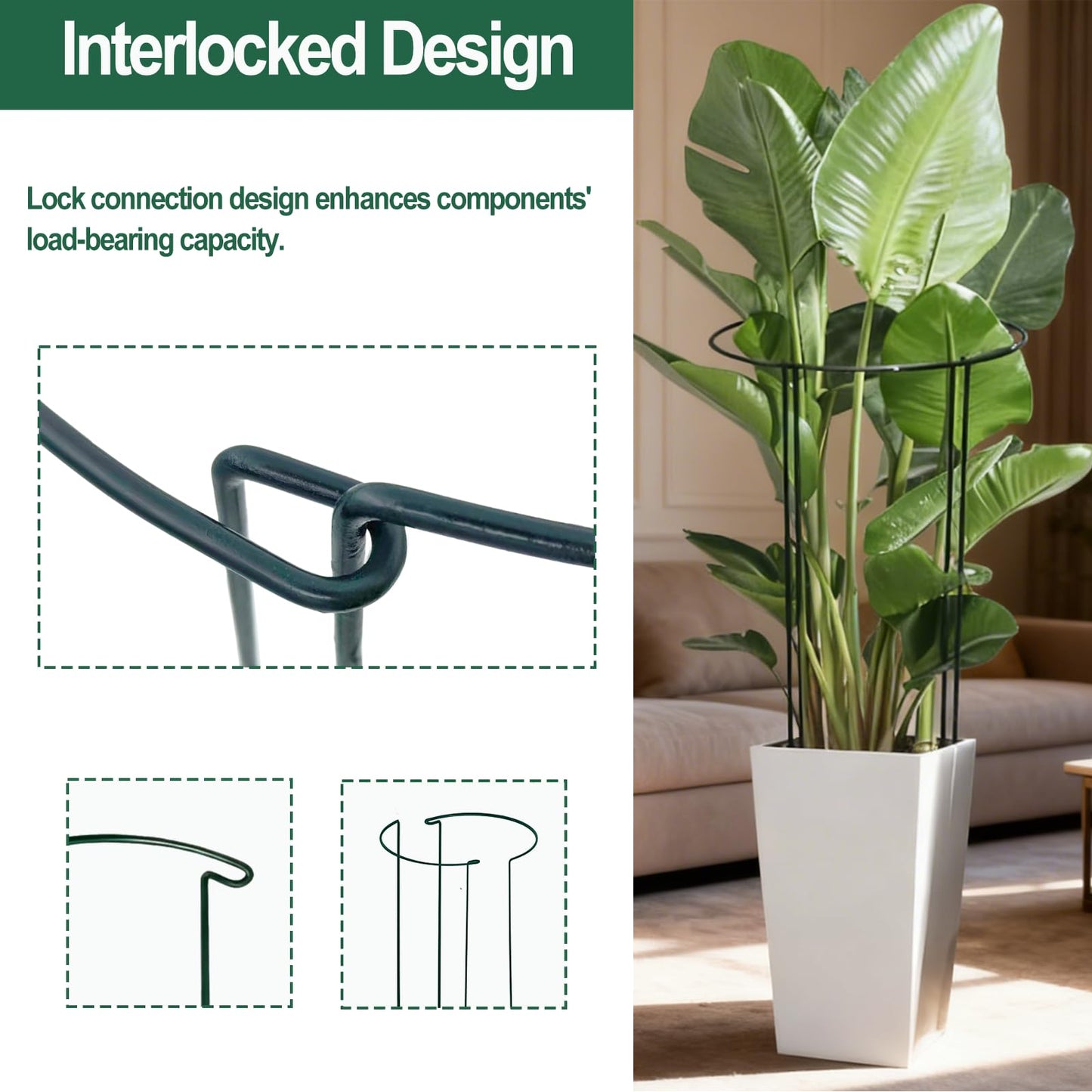 Tiuire 24in Tall Heavy-Duty Plant Support Stakes, 6 Pack Adjustable Peony Cages & Supports for Outdoor Plants, Large Garden Plant Stakes for Peony, Tomato