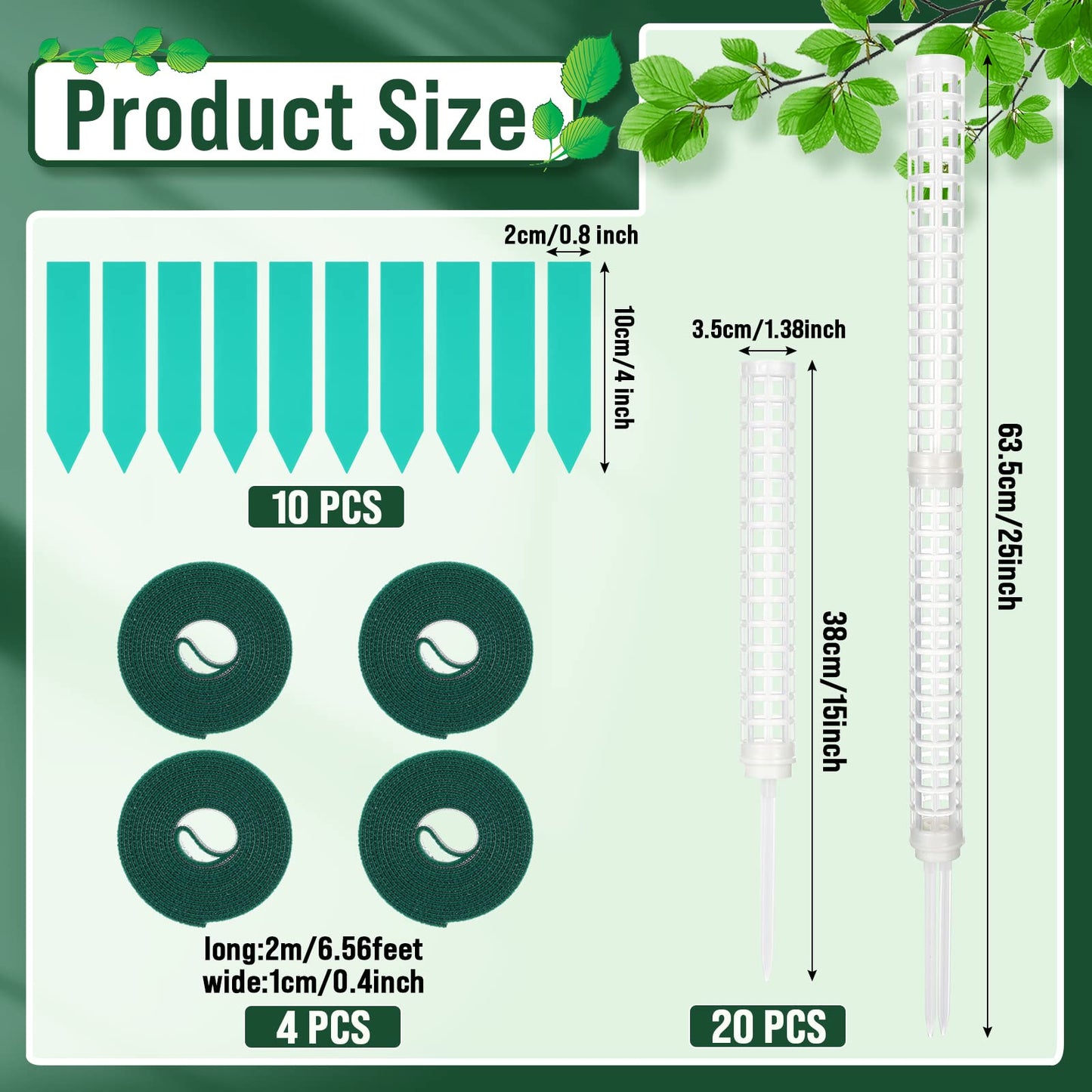 20 Pcs 15 Inch Plastic Moss Pole for Plants Monstera Moss Totem Pole Stick Plastic Monstera Plant Support 10 Pcs Plant Labels 4 Pcs 6.56 Ft Green Plant Ties Gardening Tape for Climbing Plants Creepers