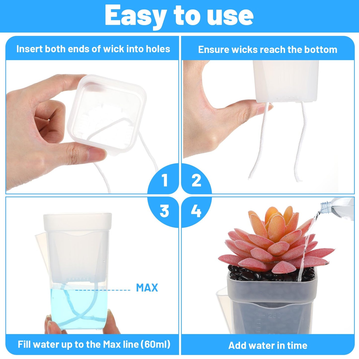 Douaowoc 20 Set 2.5 inch Small Self Watering Pots for Indoor Plants, Mini Clear Plastic Planters, Semi-Hydro, Propagation, Cuttings, Seedlings, Hoya, African Violets, Alocasia