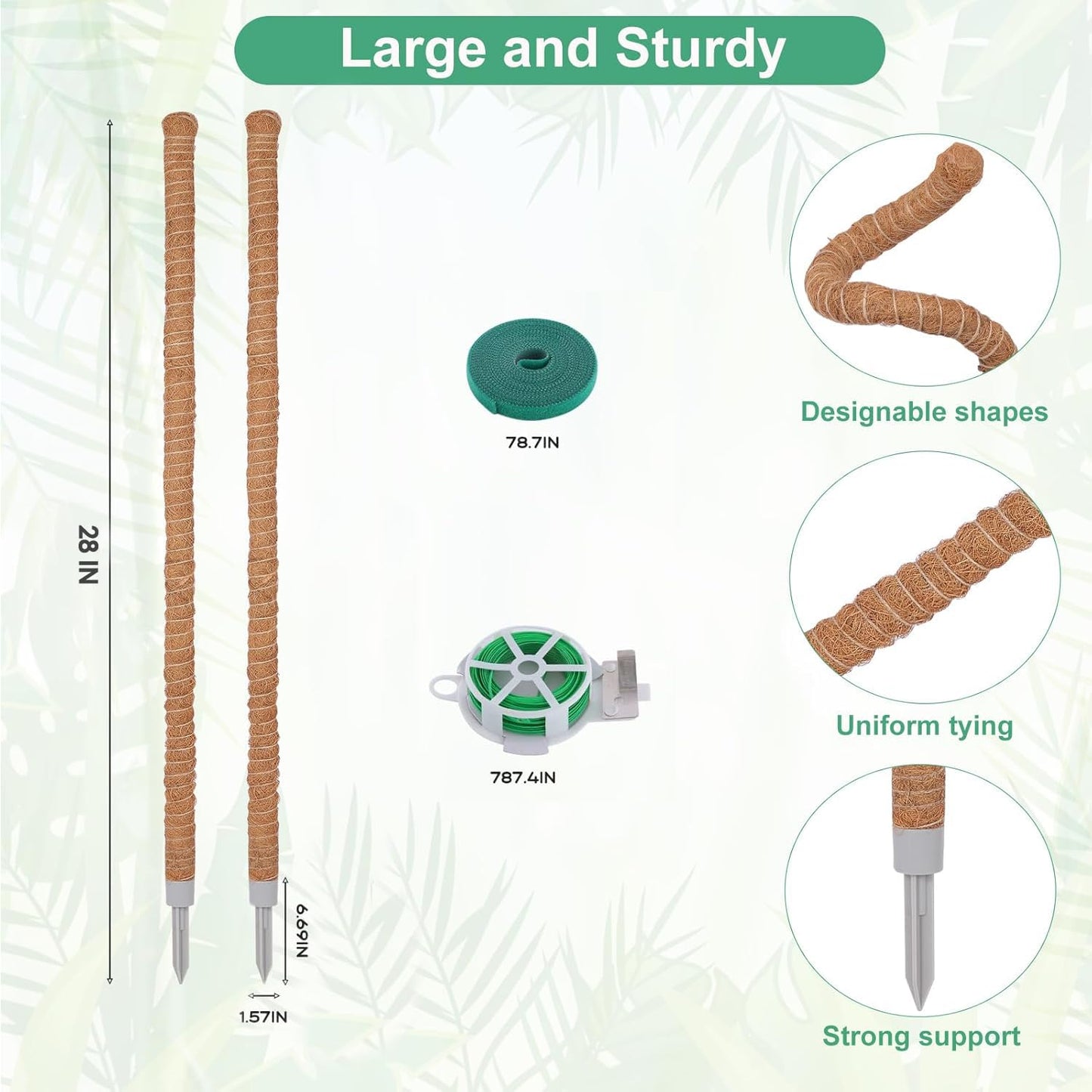 LifeNest 2 Pack Moss Pole, 28 Inch Monstera Plant Support, Moss Poles for Climbing Plants Indoor DIY, Coco Coir Plant Pole Moss Plant Stick Support Stake Kit for Potted Plants, Pothos, Philodendron
