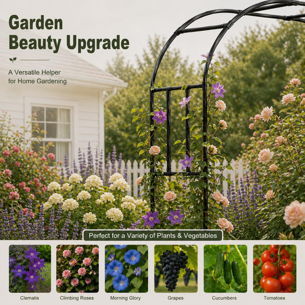 Carotex Garden Arch, 98.5’’x94.5’’ Arbor Trellis, Garden Arch Trellis for Climbing Plants Outdoor, Arbor for Flower, Climbing Vine Vegetable, Fruit and Lawn(Black)