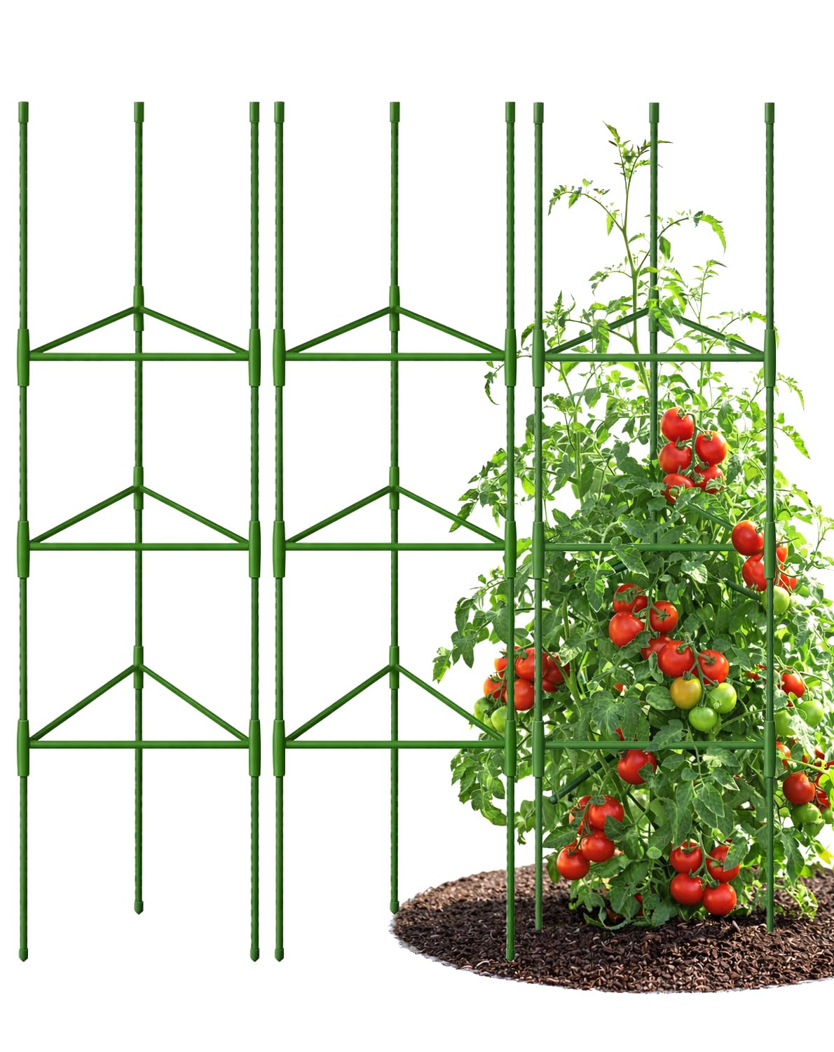 Growsun 51 inch Tomato Cage Heavy-Duty Plant Support Cucumber & Vine Vegetables – Adjustable Green Metal Garden Trellis for Climbing Plants, Indoor & Outdoor Use, 3 Pack