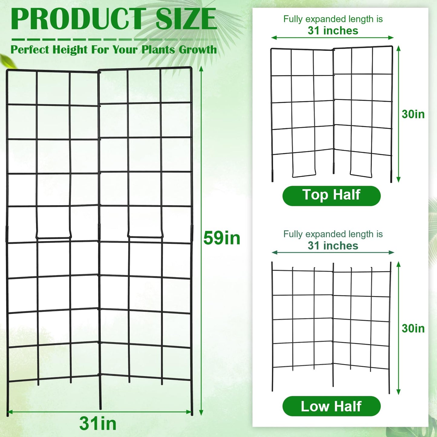 59" H x 31" L Foldable Cucumber Trellis for Climbing Plants,Two Panel Frame Garden Trellis,Raised Bed Vegetables Trellis for Bean,Peas,Grape,Cucumber,Fruit,Flower