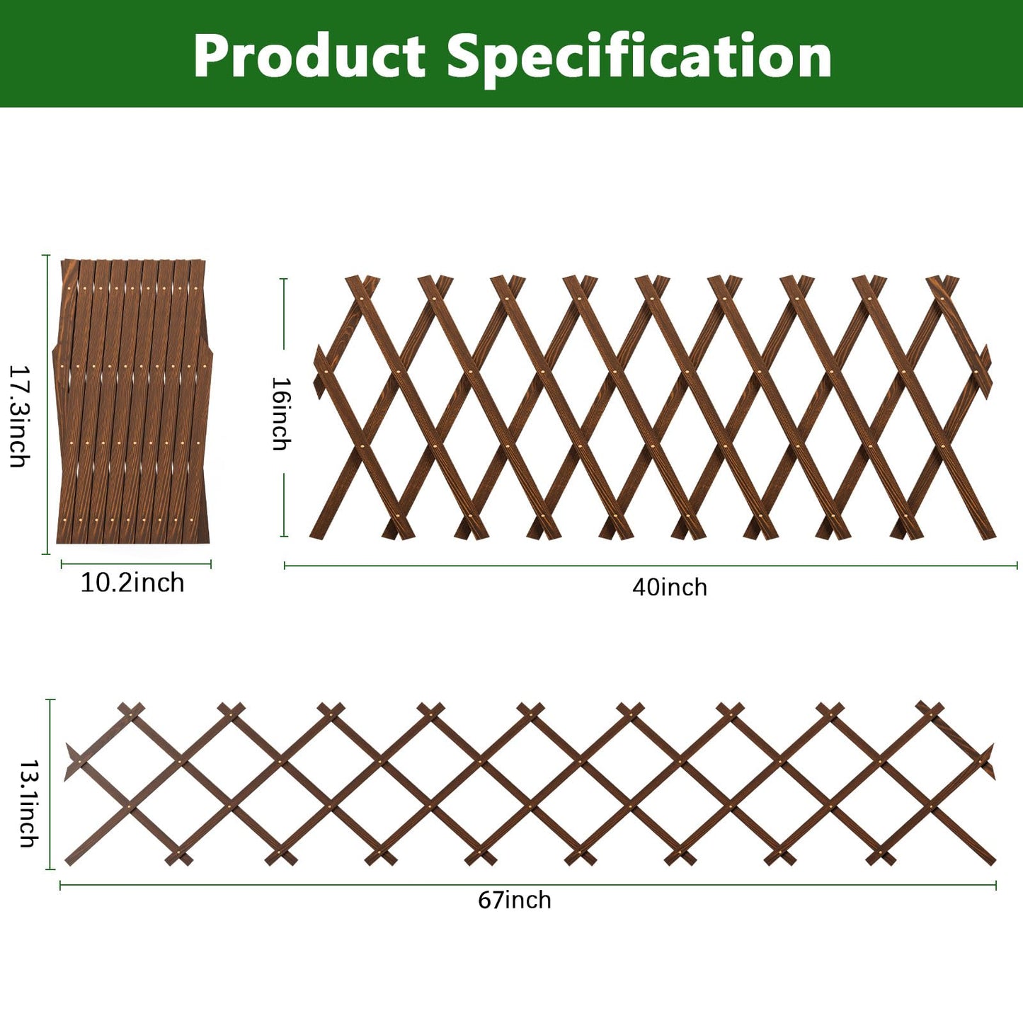 4 PCS Expandable Garden Trellis, 13.1" x 67" Trellis for Climbing Plants Outdoor, Wooden Lattice Fence Wall Panel Lattice Panels for Outside, for Climbing Plants Vine Ivy Rose Cucumbers Clematis（4PC）