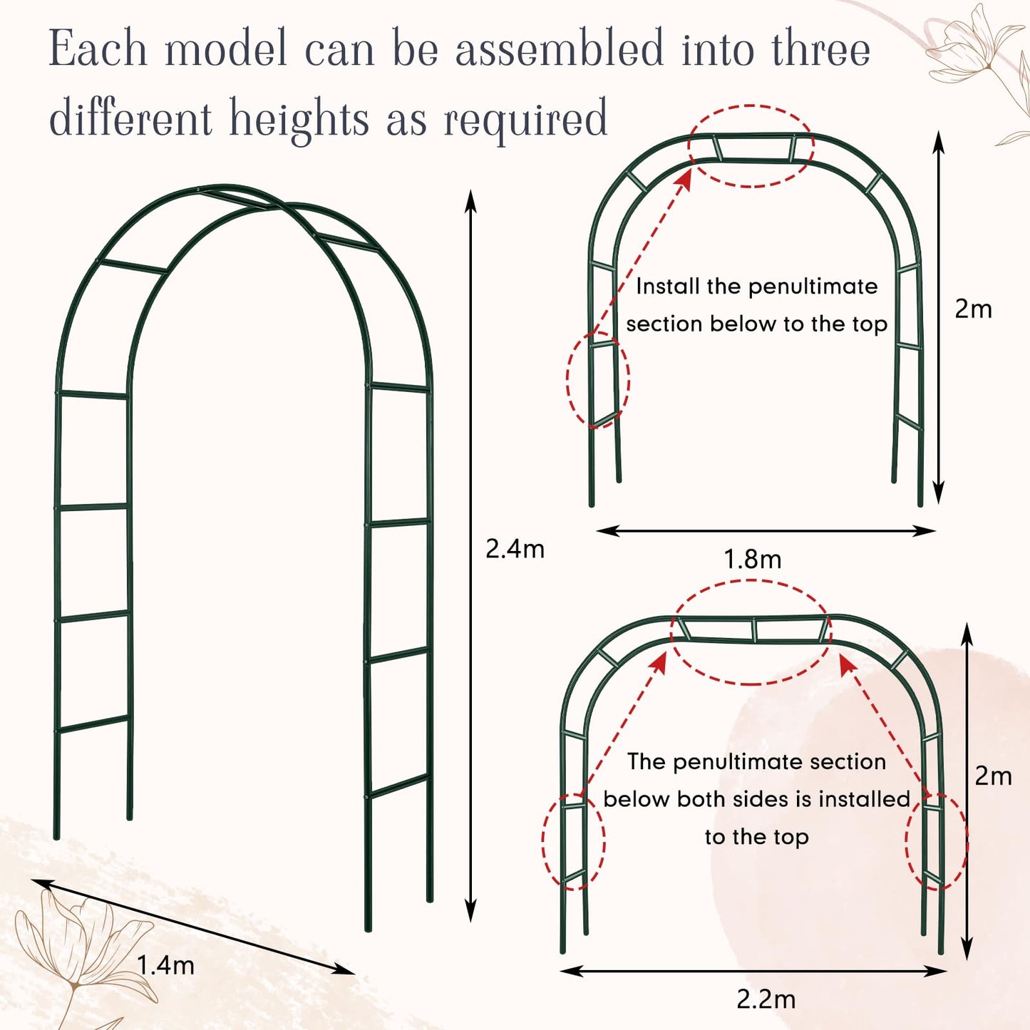 Gisafai 3 Pcs Metal Garden Arch Trellis Wedding Arches Pergola Arbor 7.9 Ft, Two Way Assemble, Durable Wedding Trellis Archway for Climbing Plants Outdoor Bridal Party Decoration (Dark Green)