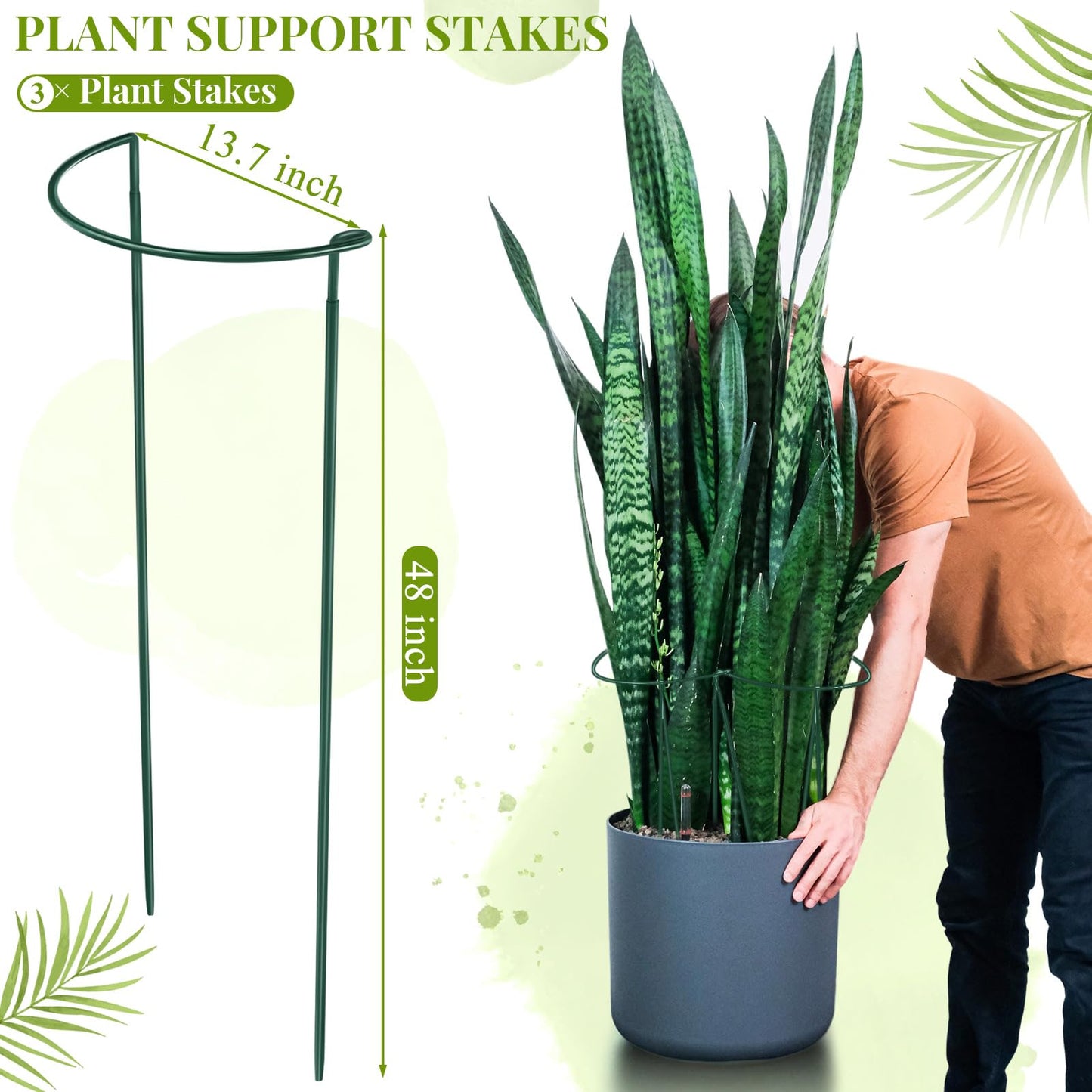 Tioncy 3 Pcs 48 H x 12.6 W Plant Support Stakes Cages for Garden, Metal Half Round Plants Tension Rods for Indoor Outdoor Large Tall Flower Vegetables Tomato Peony Rose Support