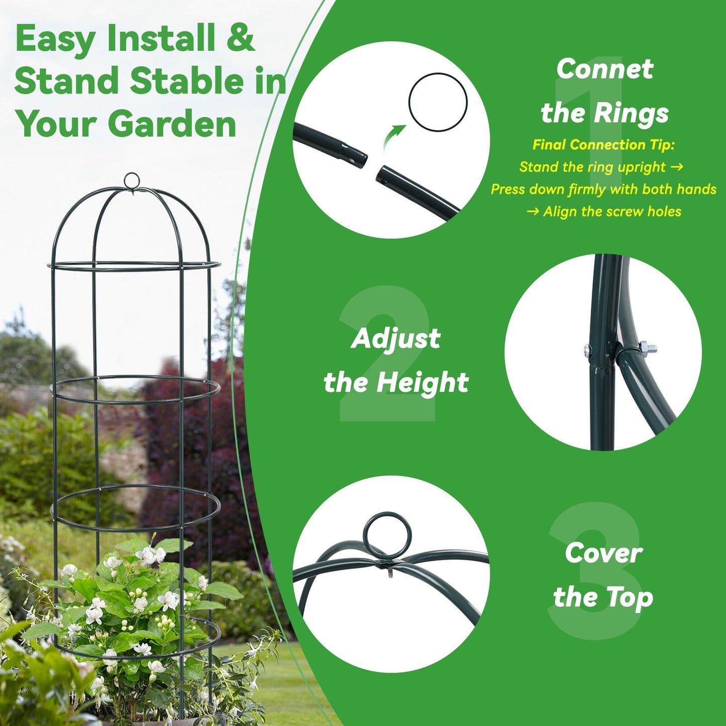 Large Trellis, Garden Obelisk Trellis for Climbing Plants Outdoor, 69" Metal Trellises for Tomato Cucumber Clematis Rose Vine Support, Heavy Duty Round Cage Stand for Grow Bag Raised Bed Yard, 2 Pack