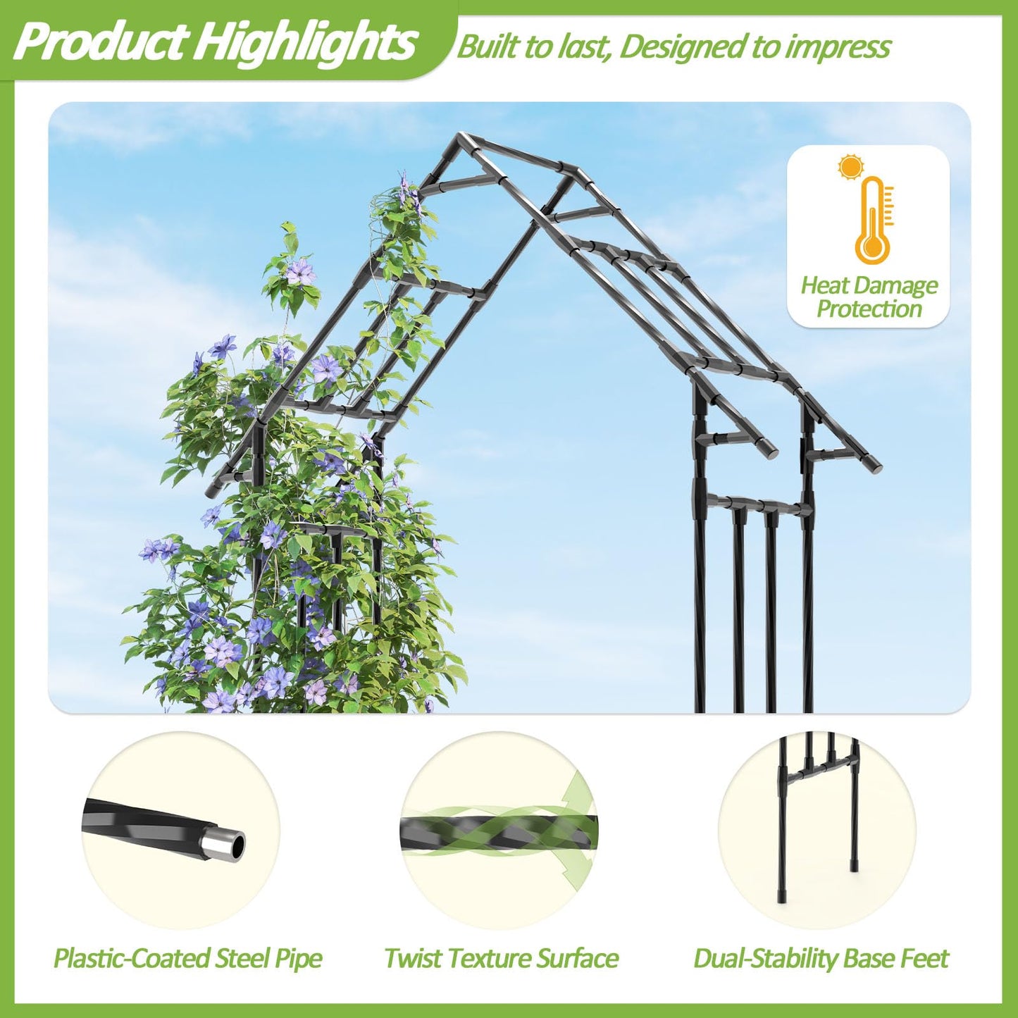 Trellume Garden Arch Trellis - 48" L *98" H*16" W, Gothic Abor Trellis with Reinforced Frame, Garden Arch Trellis for Climbing Plants Outdoor, Heavy Duty Metal Arch for Backyard, Patio, Lawn, Balcony