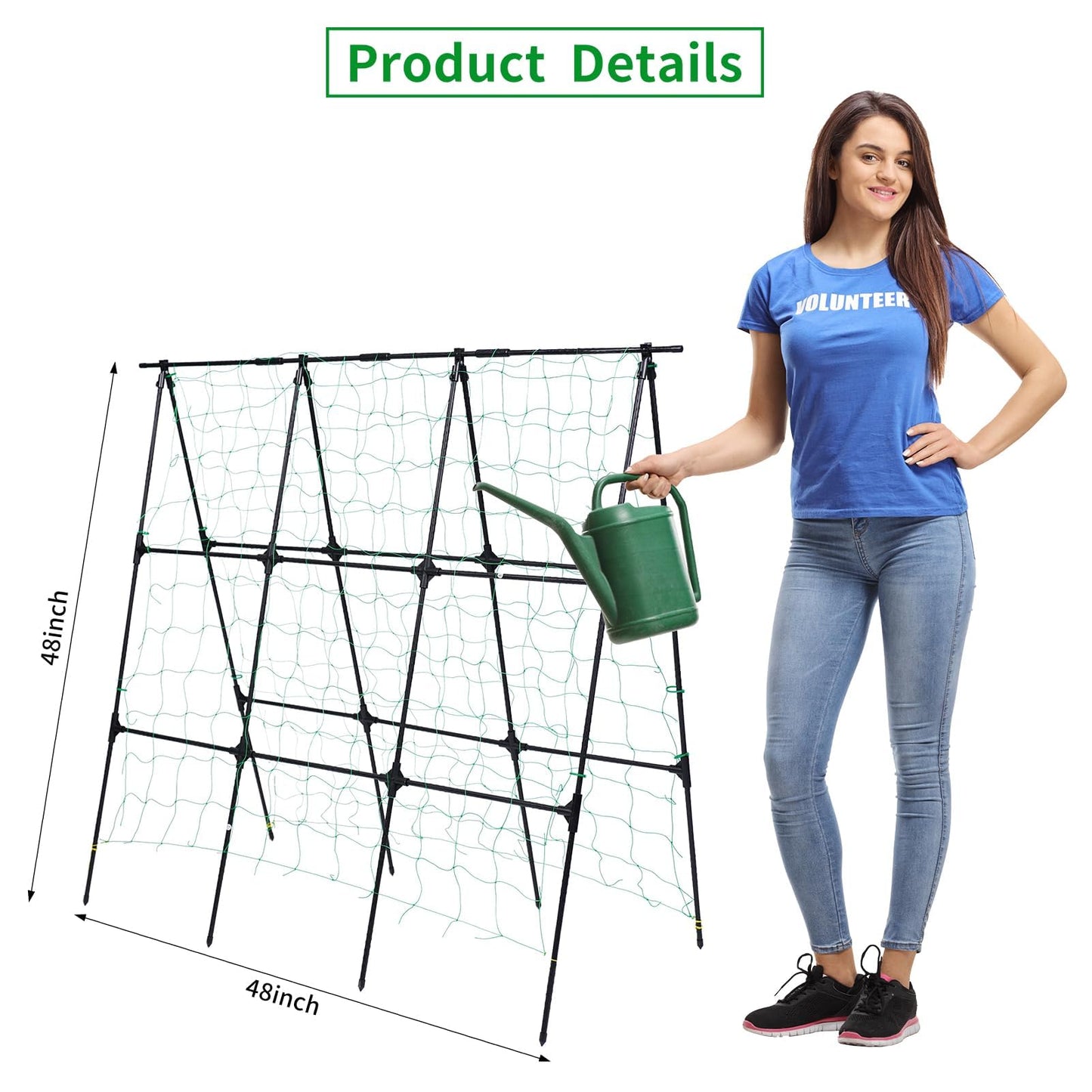 OTOSUNNY Garden Trellis for Climbing Plants Outdoor, Cucumber Trellis for Raised Bed Garden, A Frame Vine Plants Support for Vegetable Tomatoes Peas Pole Beans Trellis, 50x48 inch, with Netting, Black