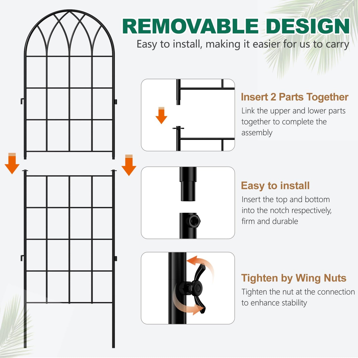 4 Pack Metal Garden Trellis for Climbing Plants, 71 Inch Black Metal Garden Trellis for Vines Plant Rose Vegetable Support,Large Decorative Outdoor Trellis