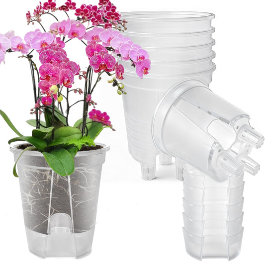 Cdd's Path Large Naked Root Planter Self Watering Pots Set with Holes for Indoor/Outdoor Plants, Planter Pot with Watering Hole/Reservior and Air Pipes (Clear, 8 inch-5 Pack)