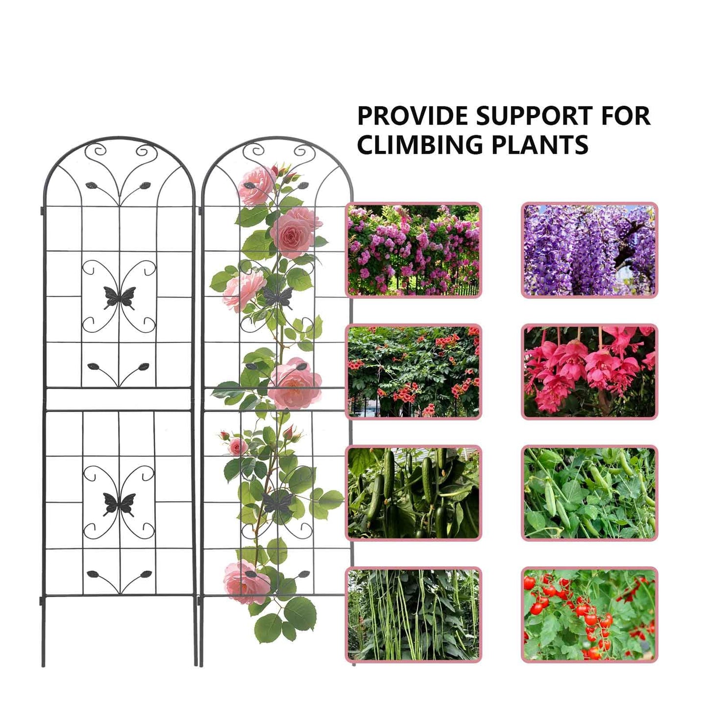 2 Pack Garden Trellis for Climbing Plants 86.7'' x 19.7''，Black Metal Garden Trellis，Heavy Duty Rustproof Plant Trellis for Rose Vine Vegetable
