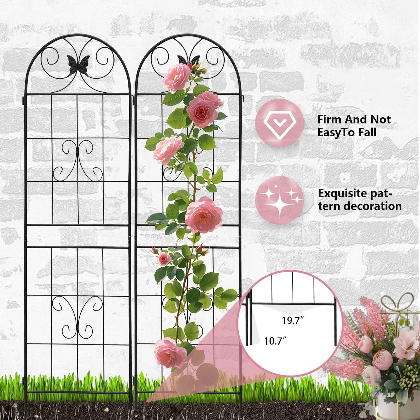 2 Pack Garden Trellis for Climbing Plants 86.7'' x 19.7''，Black Metal Garden Trellis，Heavy Duty Rustproof Plant Trellis for Rose Vine Vegetable