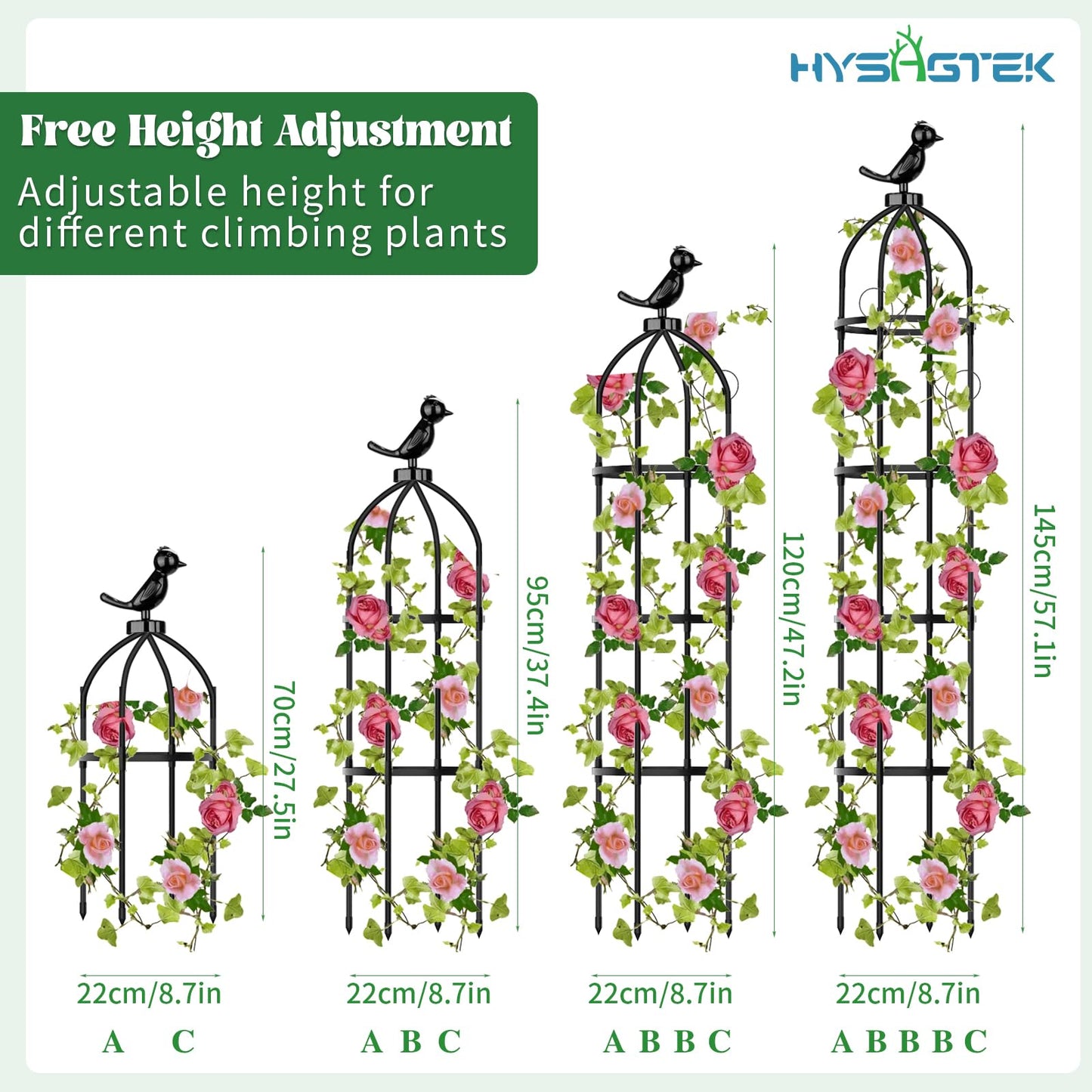 Hysagtek 2 Pack Garden Obelisk Trellis for Climbing Plants, Garden Outdoor Indoor Potted Plant Support, Removable Obelisk Trellis with 20 Plant Clips