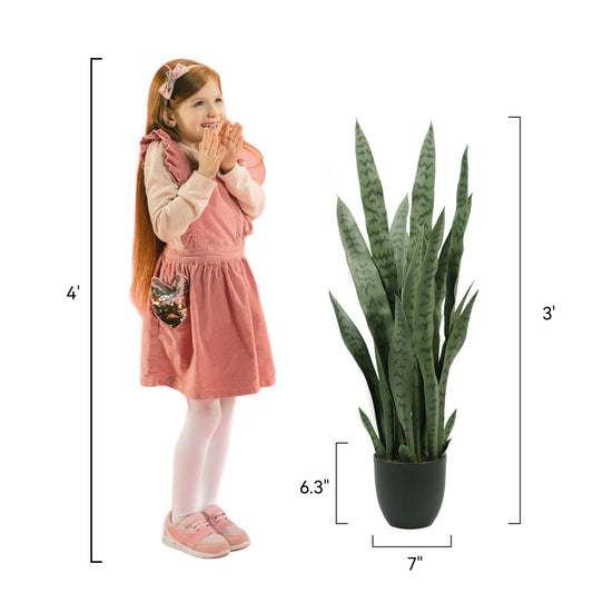 Solution4Patio 3ft Artificial Sansevieria Trifasciata Prain, Tropical Faux Snake Plant, Fake Mother in Law Tongue Plants, Greenery Realistic Houseplant for Home Office Corner Outdoor/Indoor Decor