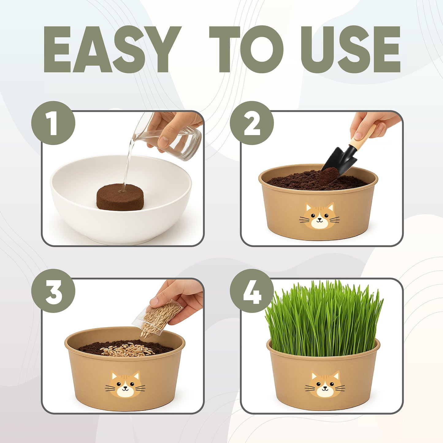 Cat Grass Kit for Indoor Cats – x3 Seed Packets | Cat Grass Seeds with Recyclable Planter & Coconut Coir Expanding Soil Discs – Wheatgrass Grass