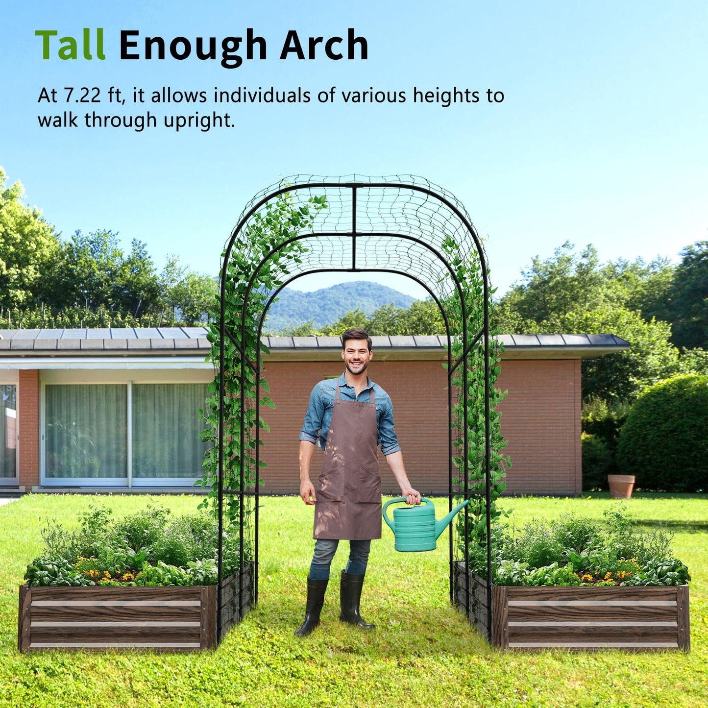 DoCred 3 in 1 Raised Garden Bed with 87in Tall Arch Trellis for Climbing Plants, Galvanized Planter Garden Box Outdoor for Gardening, Climbing Vegetables, Flower