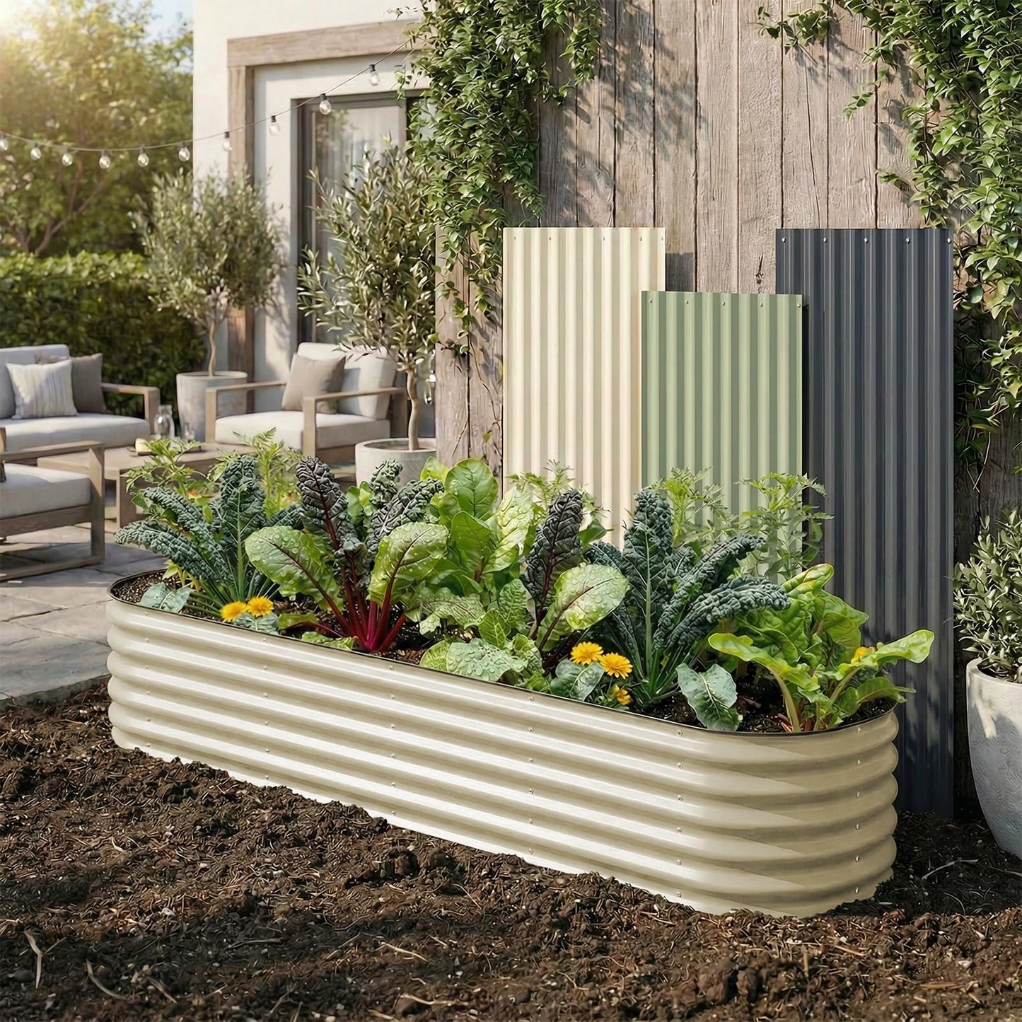 TABU Galvanized Raised Garden Bed Outdoor, 8x4x1.5 Ft Metal Planter Box with Anti-Cutting Edge, Rust-Resistant Garden Bed Kit for Outdoor Gardening, for Vegetables, Flowers, Herbs, Beige