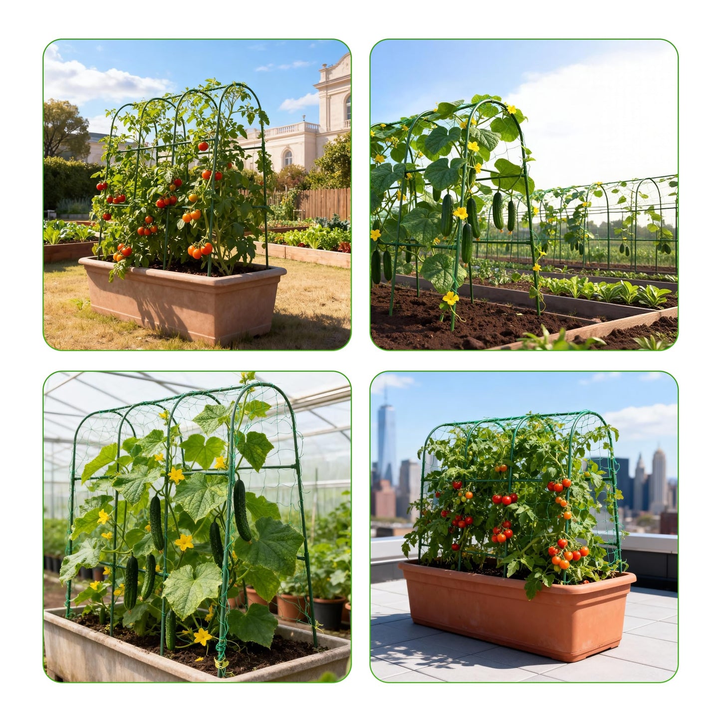 Cucumber Trellis for Raised Garden Bed,U-Shape Plant Support Metel Trellis for Climbing Plants Arch Trellis with Netting for Outdoor Cucumbers, Tomatoes, Vine Climbing Plant(63''X32''x47.2''(LxWxH))