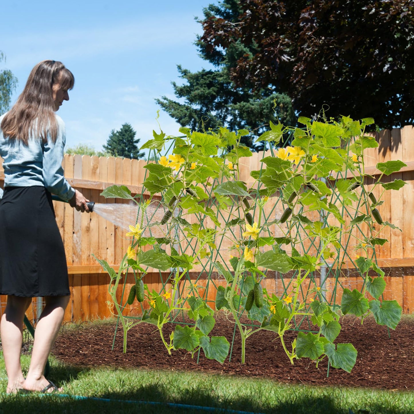 UrGROWA Cucumber Trellis 2 Pack, Foldable A-Frame Garden Trellis for Raised Bed Garden Grow Support with Plant Support Clips, Twist Ties, Plastic Ties, for Cucumber,Tomato, Climbing Plants and Flowers