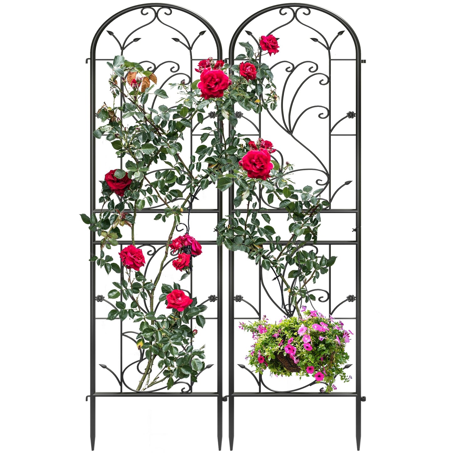Ultym 2 Pack 87x20in Garden Trellises, Sunflower Black Metal Coated Rustproof Trellis for Climbing Plants Outdoor, Roses, Vegetables, Vines, Cucumbers