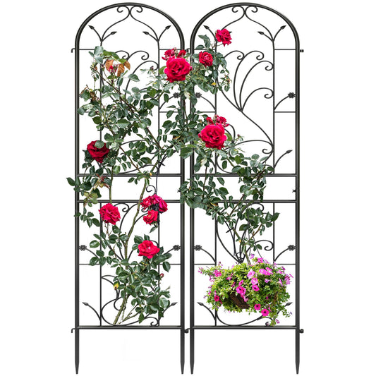 Ultym 2 Pack 87x20in Garden Trellises, Sunflower Black Metal Coated Rustproof Trellis for Climbing Plants Outdoor, Roses, Vegetables, Vines, Cucumbers