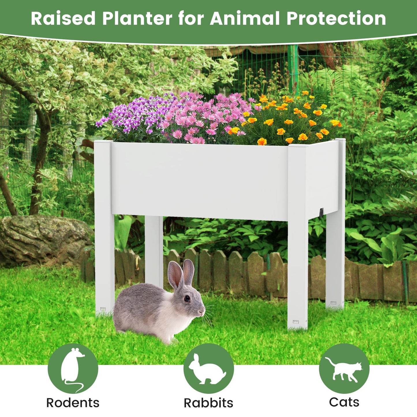 Toolsempire Raised Garden Bed Outdoor, Elevated Planter Boxes with Legs & Water Level Indicator, Garden Box Self-Watering Raised Beds for Gardening, Balcony & Deck (Greyish-White)