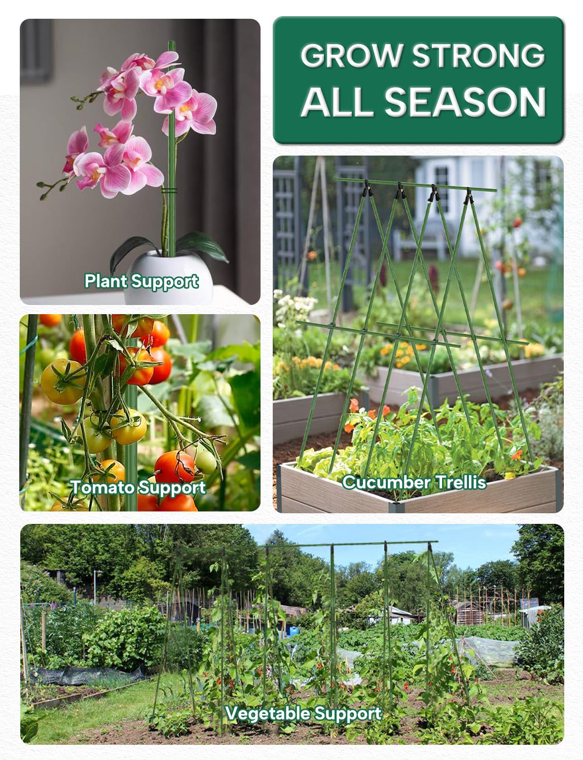 Breeze Touch Garden Trellis for Climbing Plants Outdoor, 40 Pack 17" Tomato Stakes Set with Clips & Connectors,Garden Plant Stakes, Tomato Frame, Cucumber Trellis for Raised Bed & Potted Plants